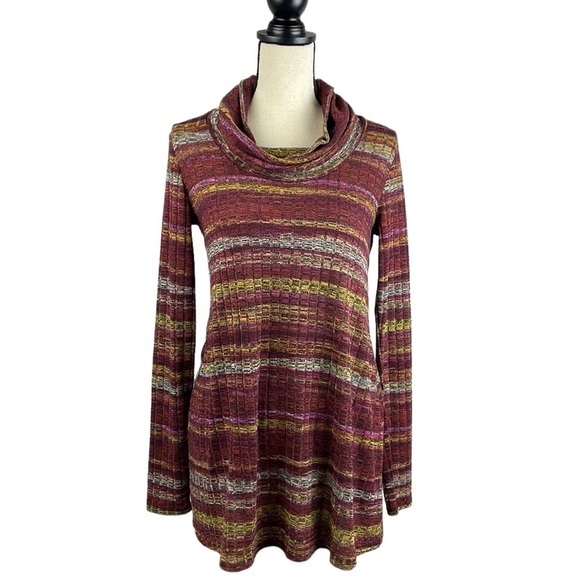 Maurices Cowl Neck Sweater SZ M Cut Out in Back Multicolor Stretchy Comfortable - Picture 1 of 12